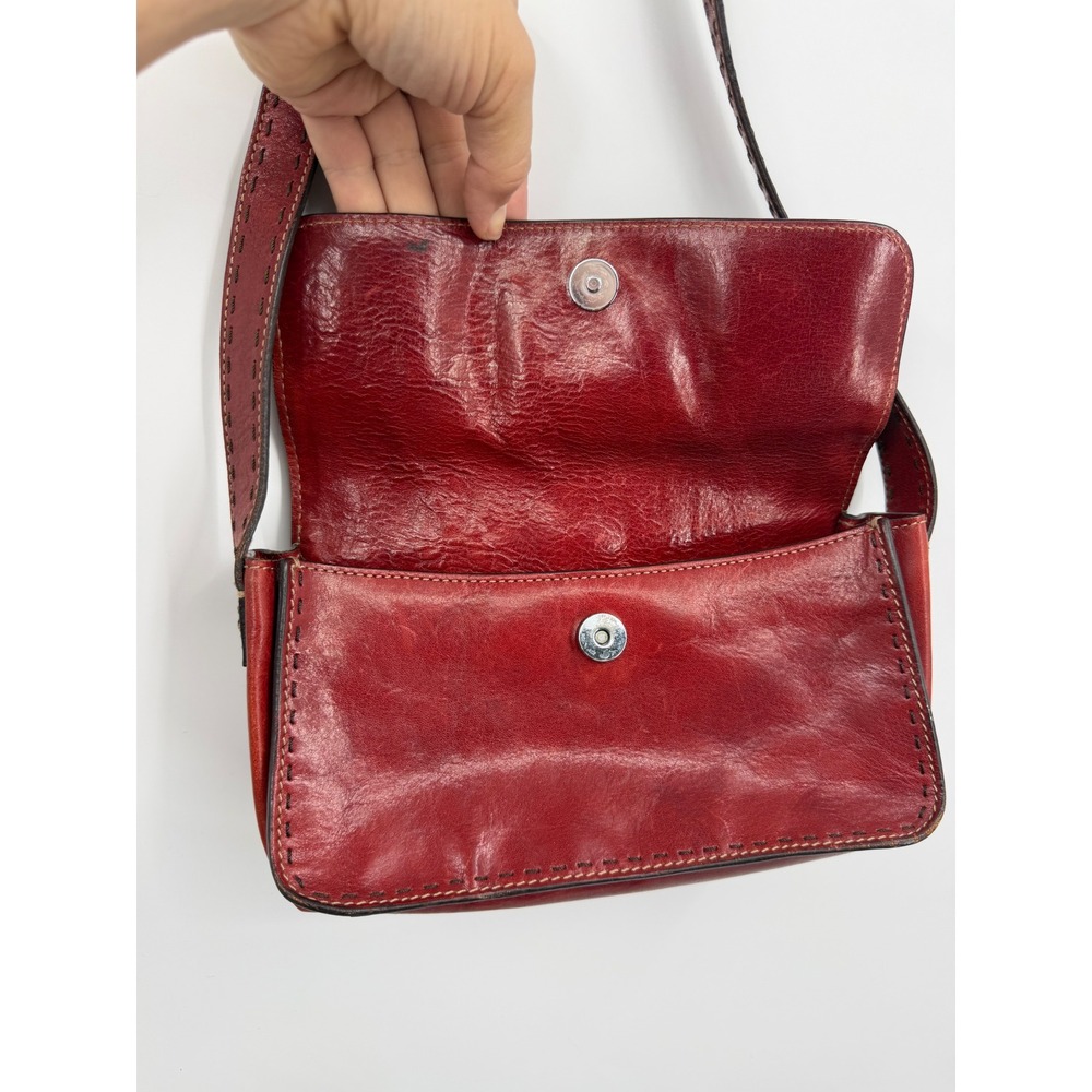 Fossil Vintage Leather Shoulder Bag Womens Small Red Whipstitch Flap Baguette - Picture 5 of 11